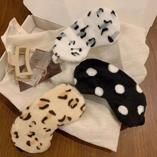 Sleeping Mask Sleeping Blindfold Soft Plush Eye Masks Leopard Print Cloud Eye Cover Plush Mask Eyepatch Nap Health Eye Cover Dot