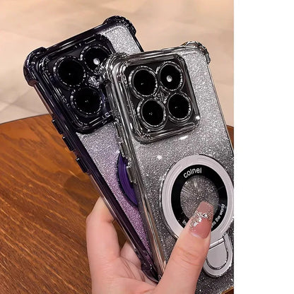 For Xiaomi 15T Pro Glitter Shockproof Magnetic Phone Case For Xiaomi 17 Pro Max 13T 14T 15T Pro 14 15 Ultra Stand Bracket Cover