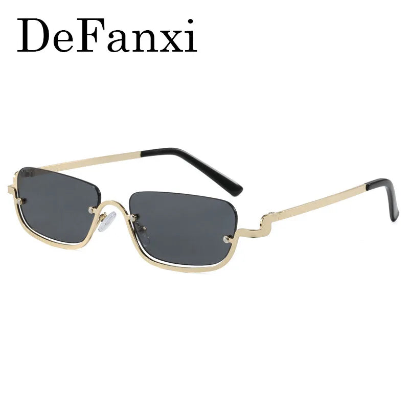 Luxury Brand Designer Half-Rim Rectangular Sunglasses Women Vintage Small Frame Sun Glasses Ladies Geometric Square Eyewear