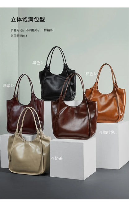 Hifashion Cowhide Genuine Leather Large Tote Shoulder Bags For Women 2026 Luxury Designer Bucket Shopper Office Ladies Handbags