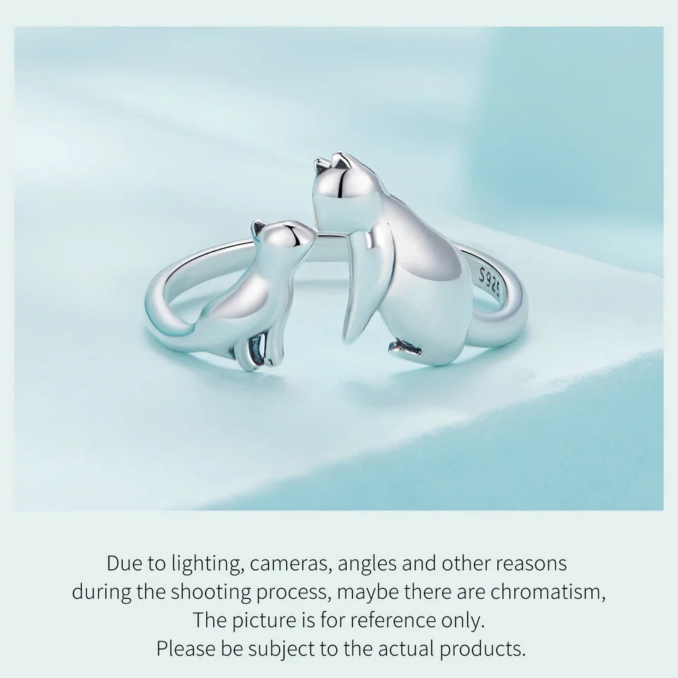 WOSTU 100% 925 Sterling Silver Cat Dog Opening Ring Hot Sale Pet Rings For Women Original Fashion Animal Jewelry Party Gift