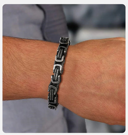 ‌Vnox Stainless Steel Byzantine Bracelet for Men, 8mm Wide Vintage Style Bold Square Links Chain Wristband, Father's Day Gift