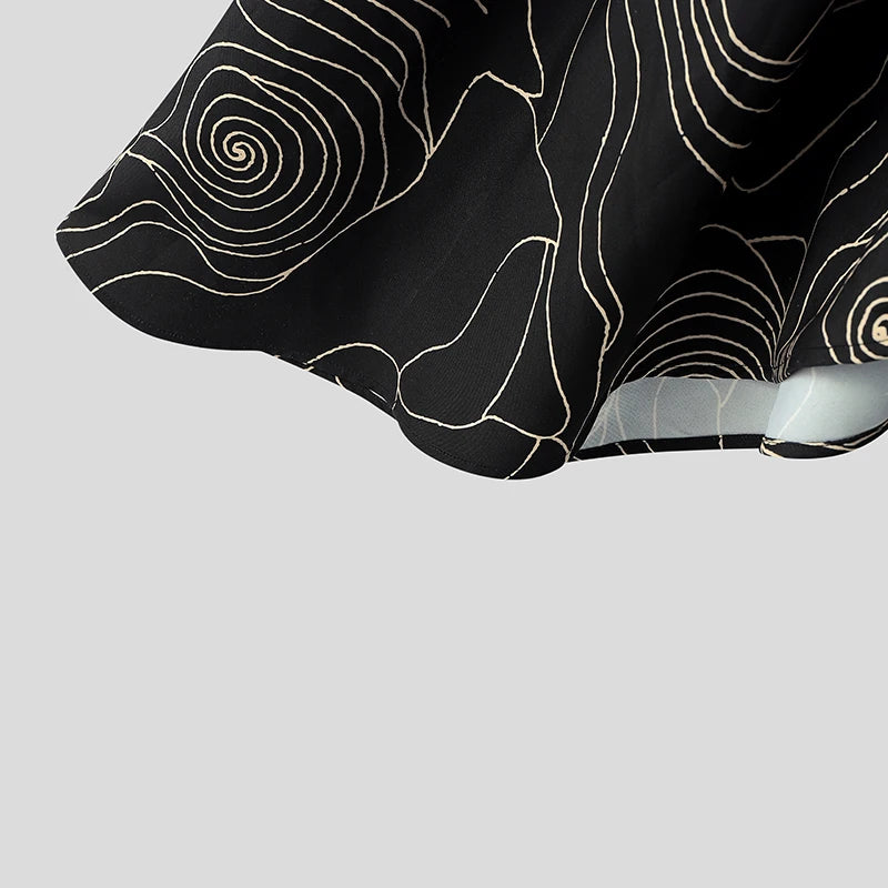 INCERUN Men Irregular Skirts Printing Elastic Waist Joggers Casual Wide Leg Trousers Men Streetwear Baggy 2026 Fashion Male Bott