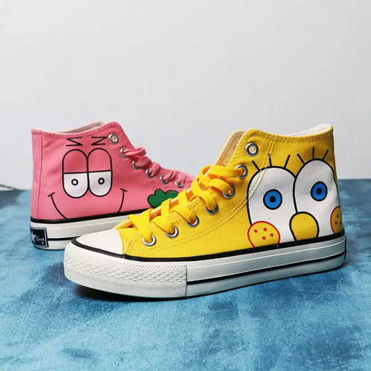 New student Spongebob Squarepants High top canvas shoes cute girl cartoon street sneakers