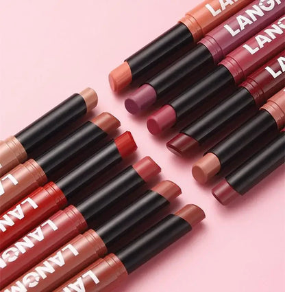 Matte Lipstick Non-Stick Cup Long-Lasting Velvet Finish Lipstick Pen  Smooth Matte Lip Color Waterproof Non-Fading -12 Colors