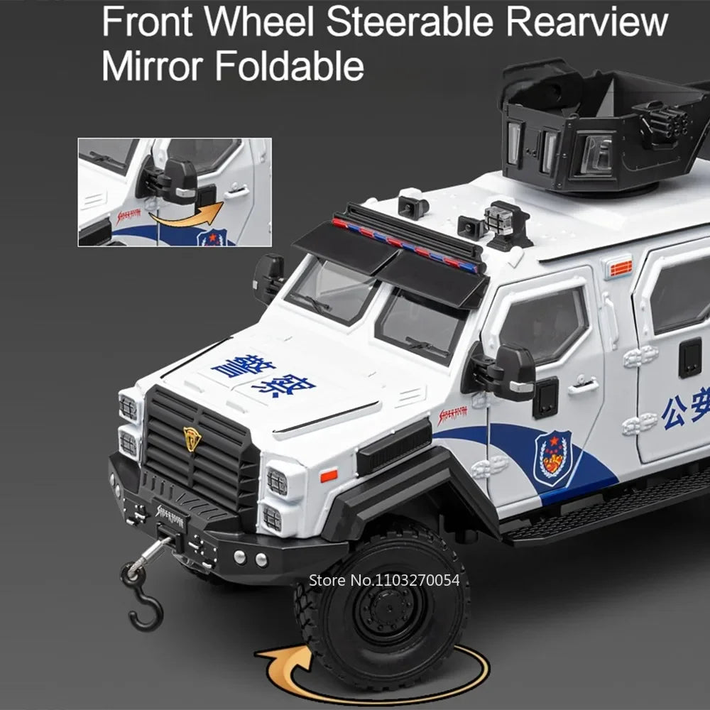 Swordtooth Tiger Police Car scale 1/24 Toy Model Alloy Diecast Explosion Proof Vehicles Door Opened Sound Light Pull Back Decoration Gift