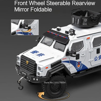 Swordtooth Tiger Police Car scale 1/24 Toy Model Alloy Diecast Explosion Proof Vehicles Door Opened Sound Light Pull Back Decoration Gift