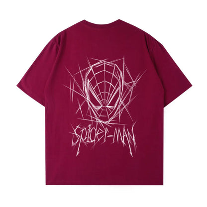 Spider Man New 2026 Back Print Graffiti Line Art T Shirt Men Women Summer Cotton Short Sleeve O Neck Oversized Black Streetwear Tops