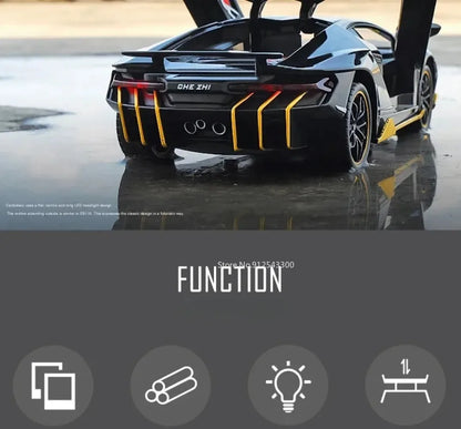 Lambor SCV12 LP770- 1:24  Car Model Alloy Diecast Sound Light Pull Back Doors Opened Vehicle Models Toy