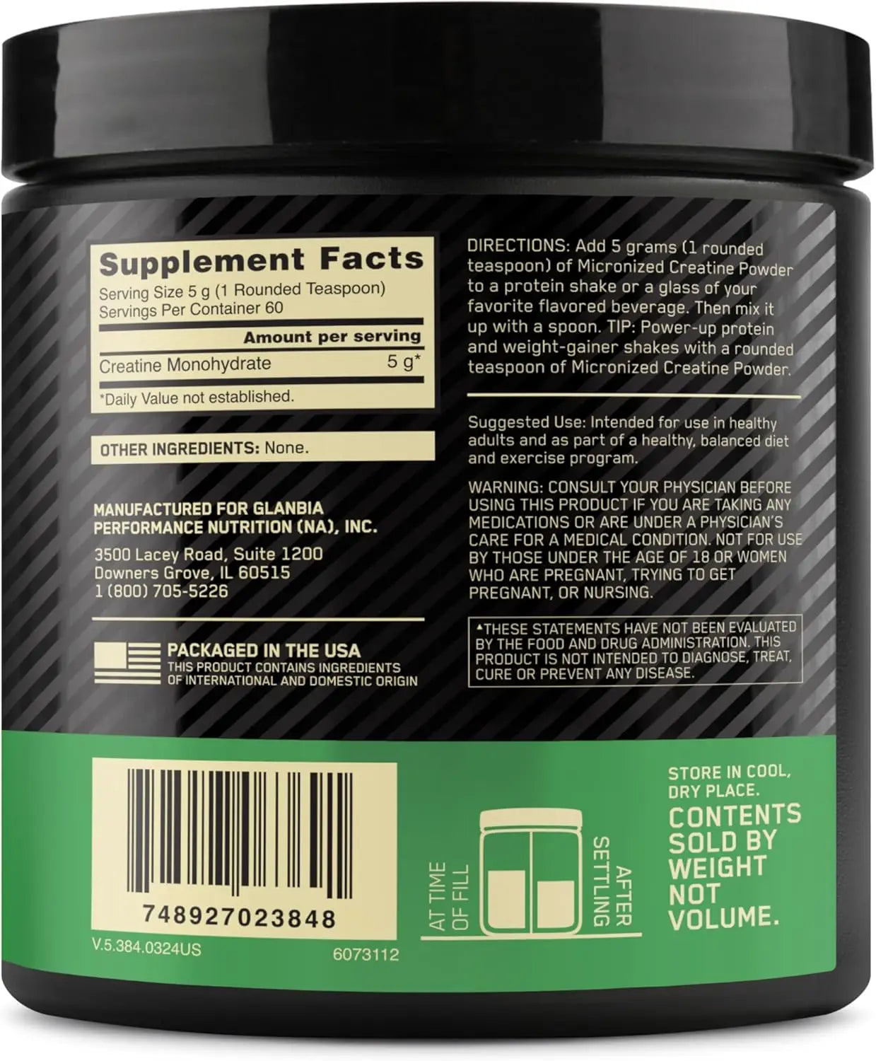 Optimum Nutrition Micronized Creatine Monohydrate Powder Unflavored 60 Servings 300 Grams Packaging May Vary