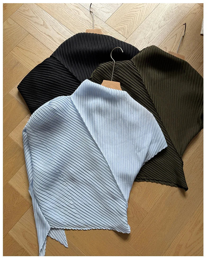 Miyake Pleated Women Set 2026 Summer New Solid Color Irregular Design T-shirt Loose Large Half Skirt Female Two Piece Set