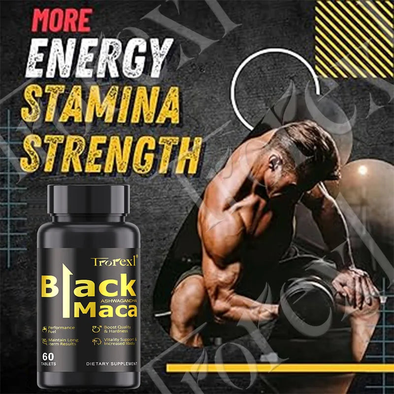 Natural 60 Tablets Black Maca ERECTEnhancer, Male Power Strength Supplements for Volume Enhancing, Max Stamina Capsule for Man