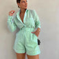 New Women's Long Sleeve 2-Piece Set Casual Button Detail Shorts Outfit Shirt Top Summer Fashion Female Suit Y2k Clothing