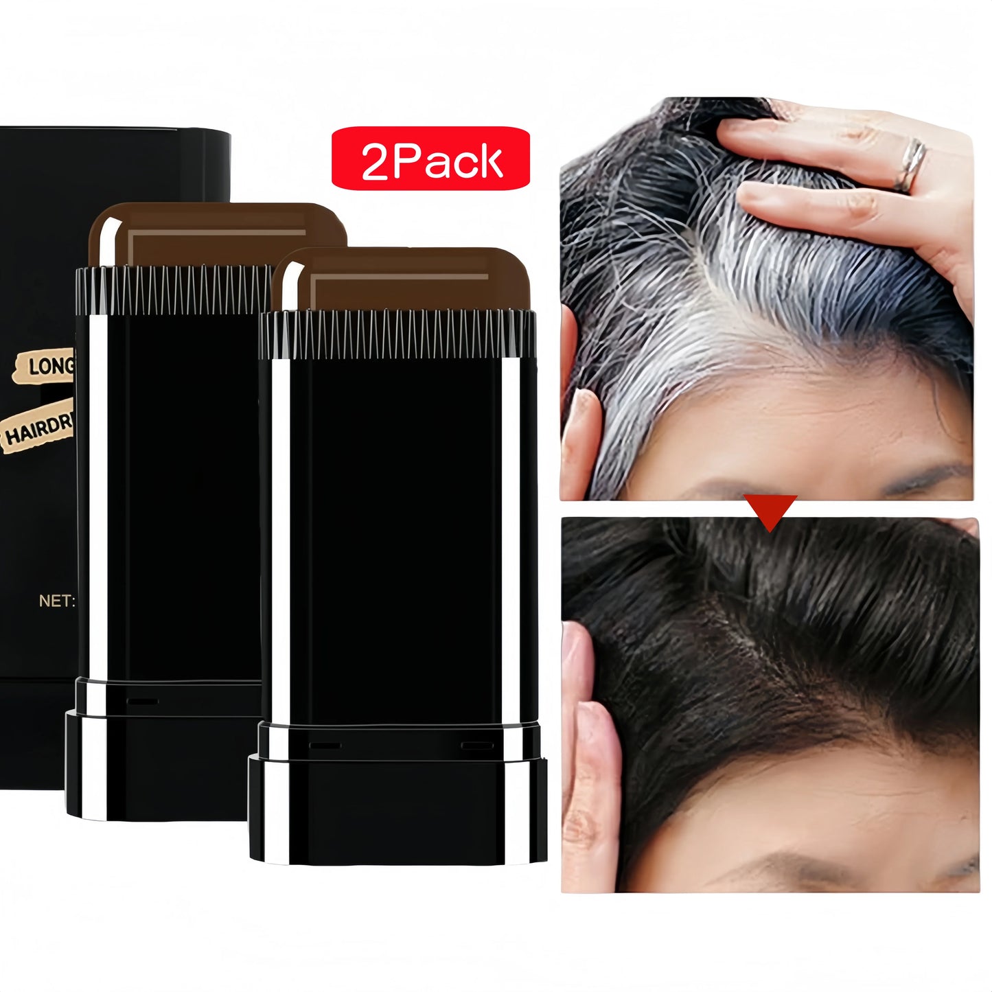 2Pcs Comb Hair Dye Stick Portable Hair Root Cover Up Stick Men Women Gray Hair Coverage Sweat-Proof 2in1 Instant Coloring Wand