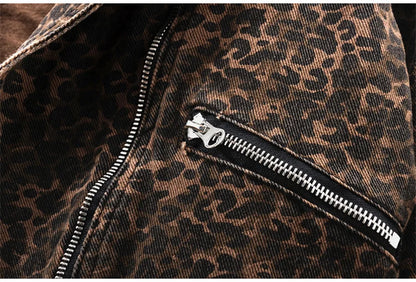 Spring Vintage Leopard Print Denim Jacket Women Slim Short Cowboy Outerwear Chaquetas Mujer Casual Zipper Jeans Jackets Female
