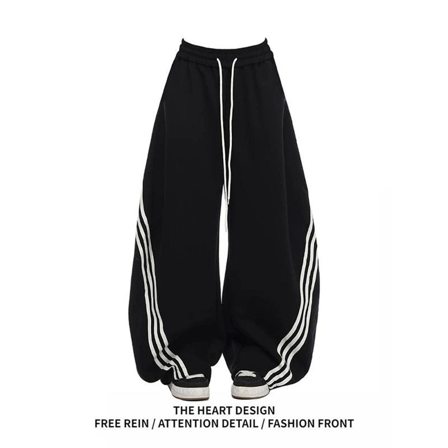 Oversized Wide Leg Sweatpants with Side Stripes Drawstring High Waist Streetwear Casual Loose Baggy Trousers Y2K Women Men Fashion