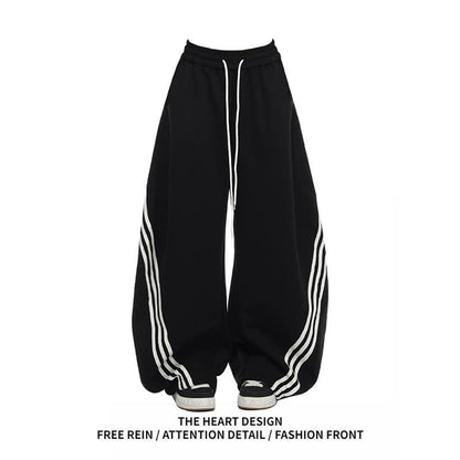 Oversized Wide Leg Sweatpants with Side Stripes Drawstring High Waist Streetwear Casual Loose Baggy Trousers Y2K Women Men Fashion