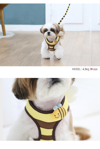 Cute Bee Kitten Puppy Dogs Harness and Leash Set Soft Breathable Dogs Vest Harness Leads Pet Clothes for Small Dogs Chihuahua