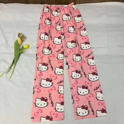 Hello Kitty pajamas summer thin loose casual pants cartoon walking home pants girlfriends can wear outside