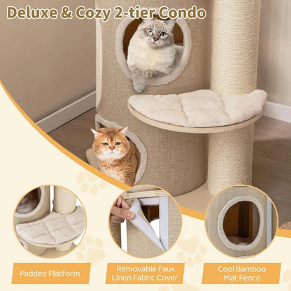 Cat Tree Tower, 61 Inch Multi-Level Tall with 2-Story Cat Condo, Top Perch, Sisal Scratching Posts & Carpet