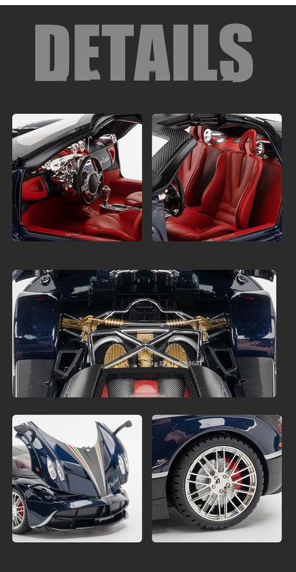 Pagani Huayra 1:18 Model Car Diecast Alloy Sport Cars Sound Light Pull Back Shock Absorption Models Festival Gift