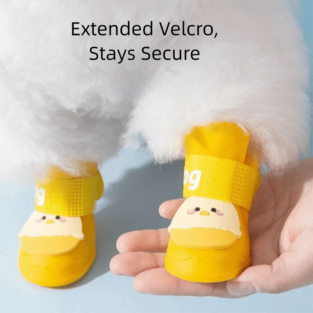 4Pcs/Set Silicone Pet Rain Boot Waterproof Anti Slip Sole Pet Paw Protector Cartoon Wear Resistance Outdoor Dog Footwear Outdoor