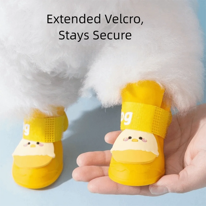 4Pcs/Set Silicone Pet Rain Boot Waterproof Anti Slip Sole Pet Paw Protector Cartoon Wear Resistance Outdoor Dog Footwear Outdoor