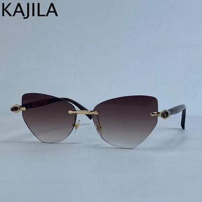 Sexy Cat Eye Punk Rimless Sunglasses Women Luxury Brand Retro Steampunk Polygon Sun Glasses For Ladies Fashion Shades UV400