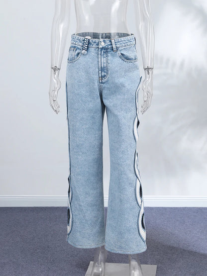 Y2k Vintage Women Jeans Hollow Out Solid Wide Leg Denim Pant Fashion All-match Lady Streetwear Summer Office Commute 2026