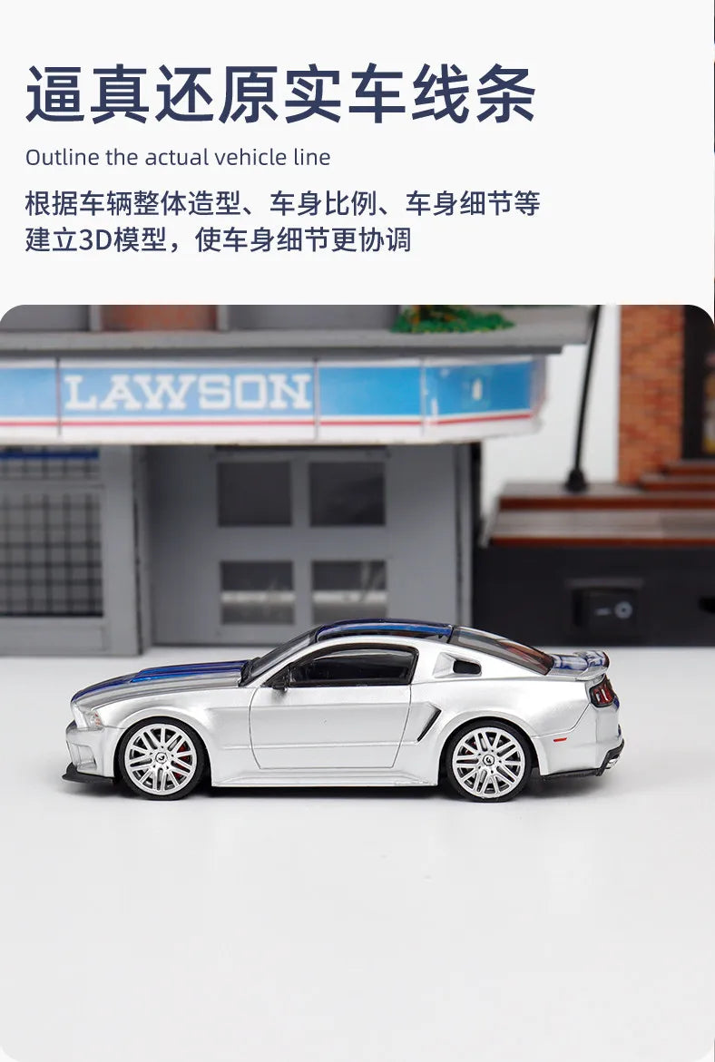GDO & DCM 1:64 Ford Mustang GT NFS Silver Blue Need for Speed Movie Edition Alloy Car Model