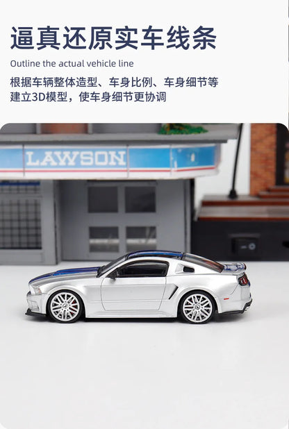 GDO & DCM 1:64 Ford Mustang GT NFS Silver Blue Need for Speed Movie Edition Alloy Car Model