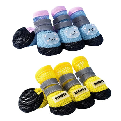 4Pcs/Set Lightweight Breathable Dog Mesh Shoes Reflective Adjustable Anti-Slip Dog Boots Wear-resistant Dog Footwear Outdoor