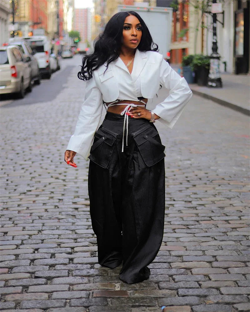 Solid Color Multi-pocket Loose Pants Women High Street Wide Leg Pants Straight High-waisted Oversized Y2K Trousers Pantalones