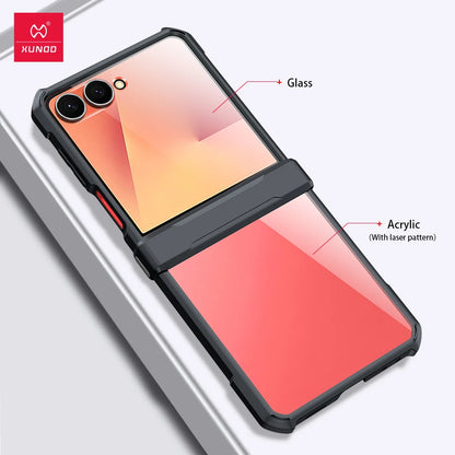 Xundd For Samsung Z Flip 7 Case Galaxy Z Flip 3 4 5 6 Case Airbag Shockproof Shell Back Clear Cover with Glass For 갤럭시 z플립7