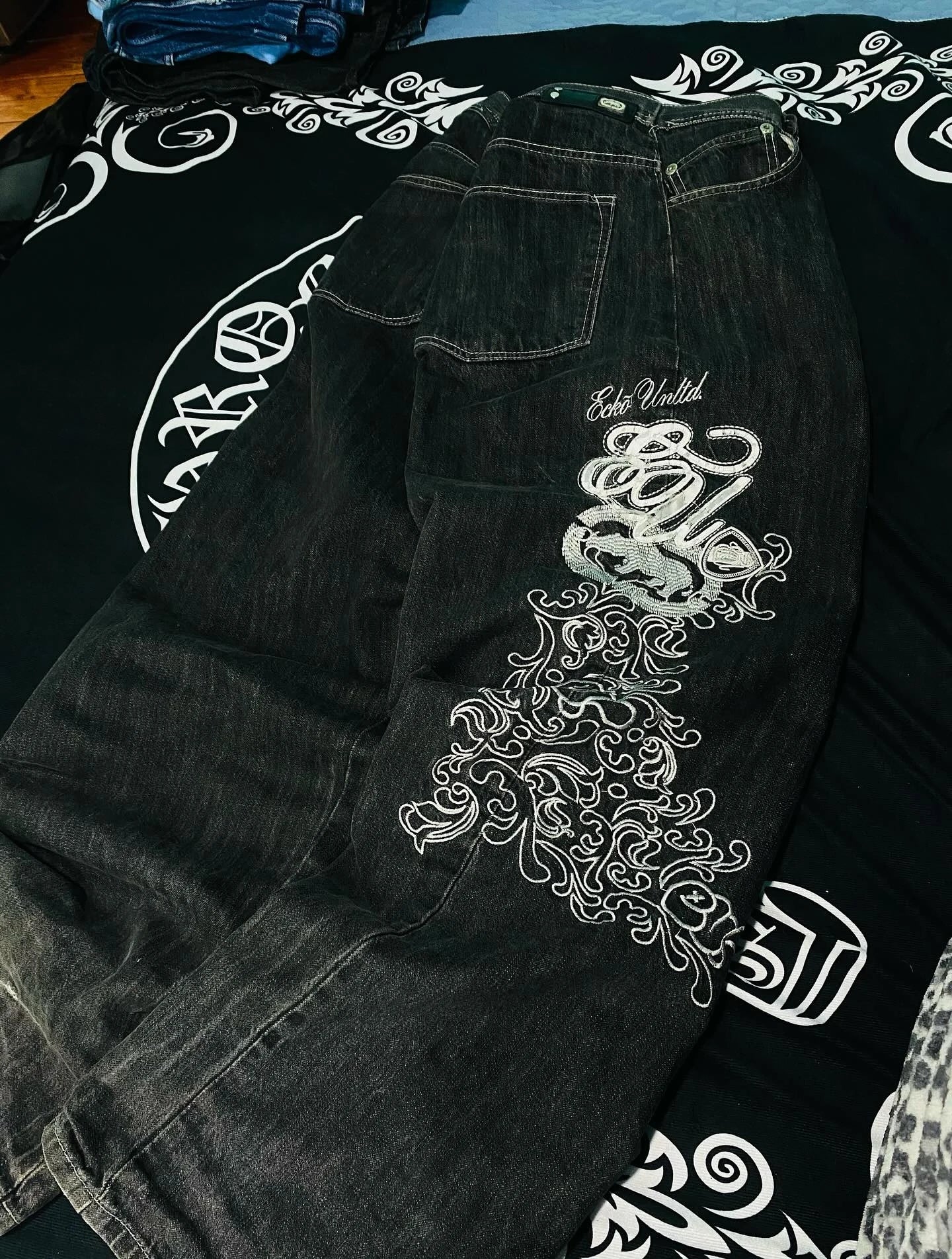 Fashion Y2K Baggy Pants Women's Cartoon Embroidery Loose Wide Leg Jeans Streetwear Aesthetic Casual Trousers