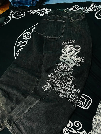 Fashion Y2K Baggy Pants Women's Cartoon Embroidery Loose Wide Leg Jeans Streetwear Aesthetic Casual Trousers