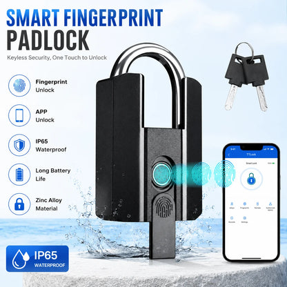 Fingerprint Lock with Key Backup USB Rechargeable Key BT TTLock APP Fingerprint Unlock Keyless Waterproof Fingerprint Padlock