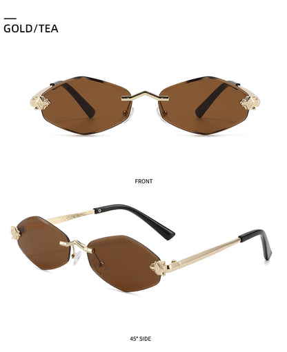 Protective Glasses Fashion Irregular Sunglasses Women Retro Brand Design Metal High Quality Vintage Rhombus Rimless Glasses