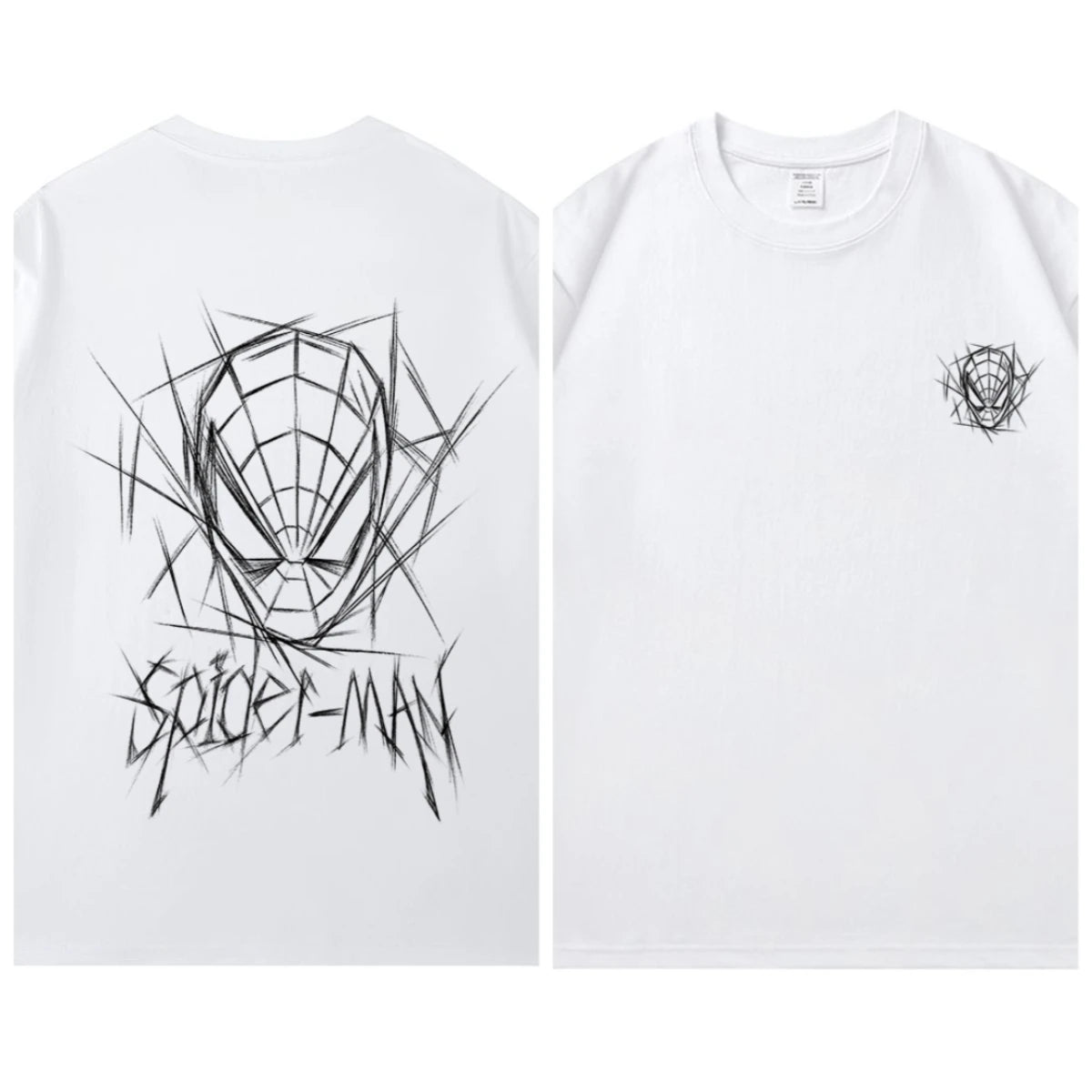 Spider Man New 2026 Back Print Graffiti Line Art T Shirt Men Women Summer Cotton Short Sleeve O Neck Oversized Black Streetwear Tops