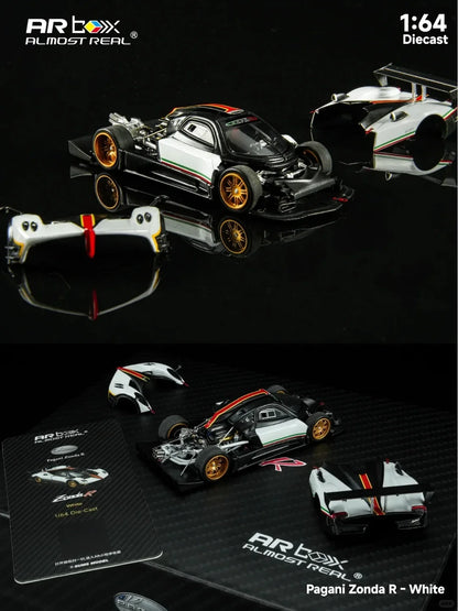 New Almost Real AR Box 1:64 Scale Pagani Zonda R Matte Carbon Fiber White HEC Alloy Car Collection Diecast Model Toys Gift