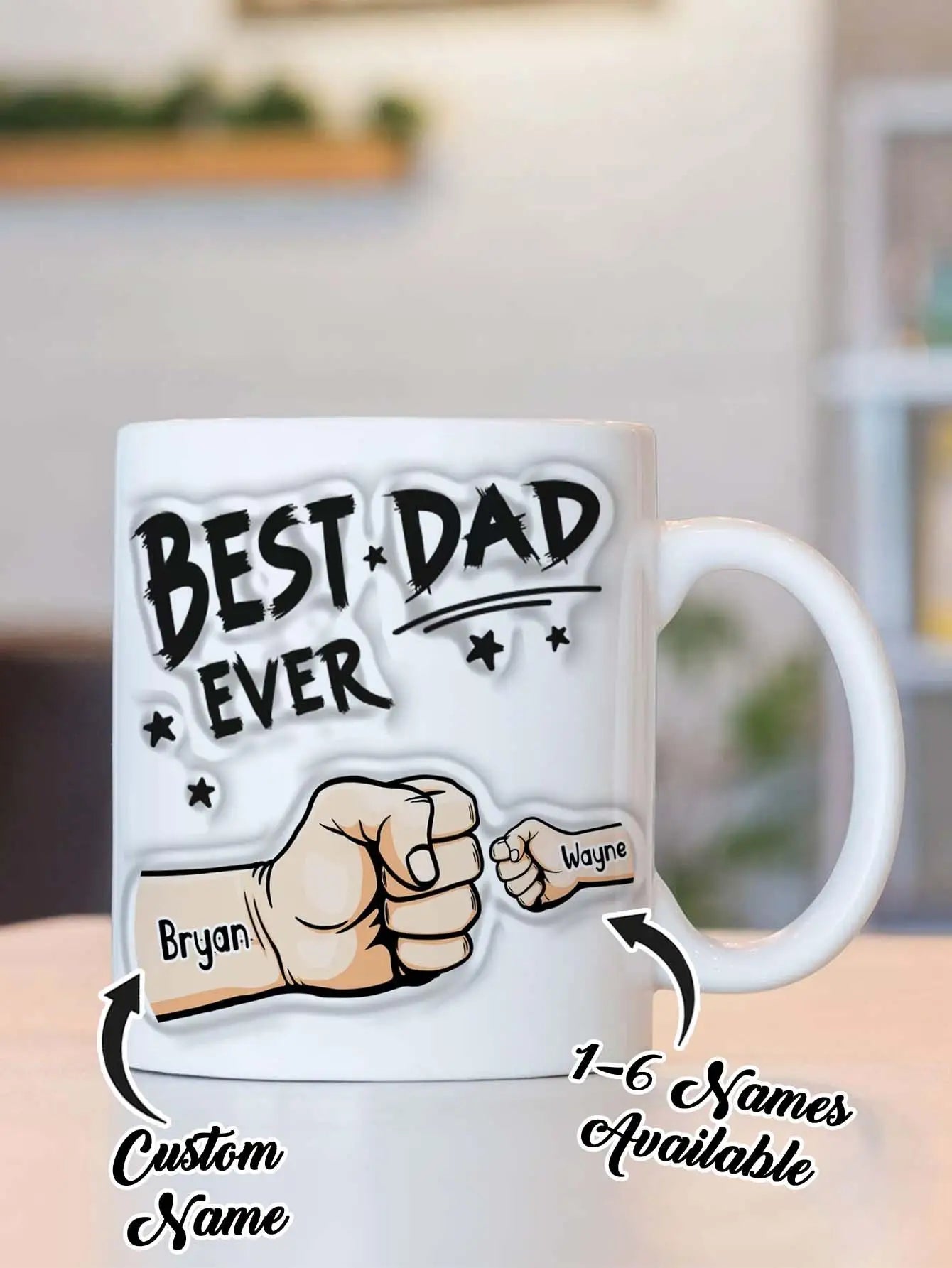 Personalized Dad Mug for Father's Day Custom Name Coffee Cup with 3D Text Effect Custom Name Coffee Cup Gift for Daddy Grandpa