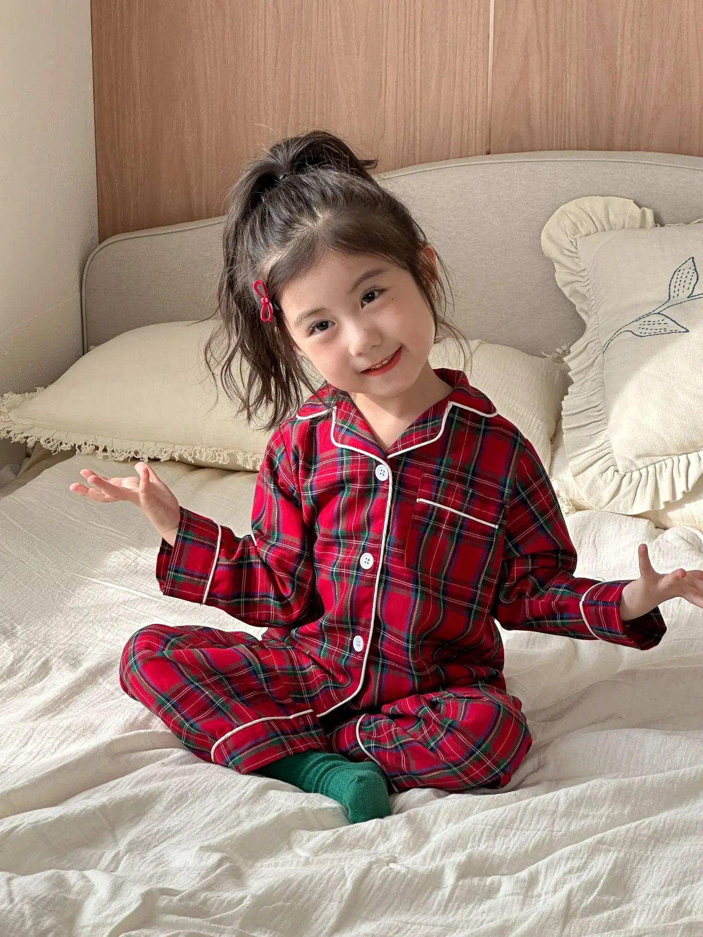 2025 New Christmas Children's Pajama Sets Plaid Print Clothing Set Button Full Sleeve 2 Pcs Suit Homewear Thin Pyjamas Xmas Look