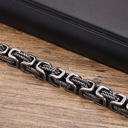 ‌Vnox Stainless Steel Byzantine Bracelet for Men, 8mm Wide Vintage Style Bold Square Links Chain Wristband, Father's Day Gift