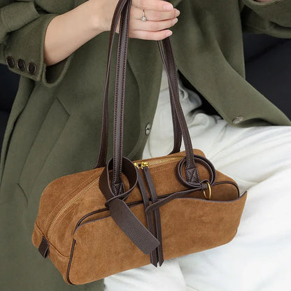 Women's Cow Genuine Leather Tote Bag suede commuting Cowhide Handbags Large Capacity Designer Luxury velvet Bags