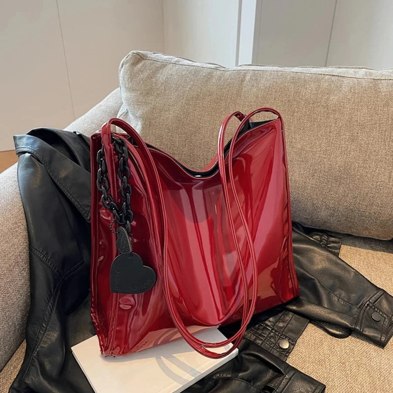 Purse Casual Travel Shopping Totes Solid Color Patent Leather Women Fashion Shoulder Bag Ladies Simple Luxury Handbag