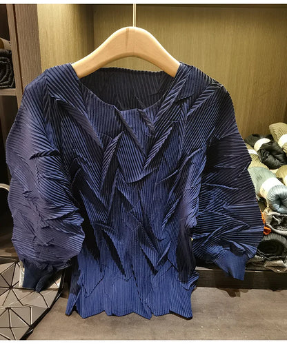 LANMREM New Batwing Sleeve Pleated Women's T-shirt American Style Loose Versatile Chic Round Collar Pullover Tops 2DB6558