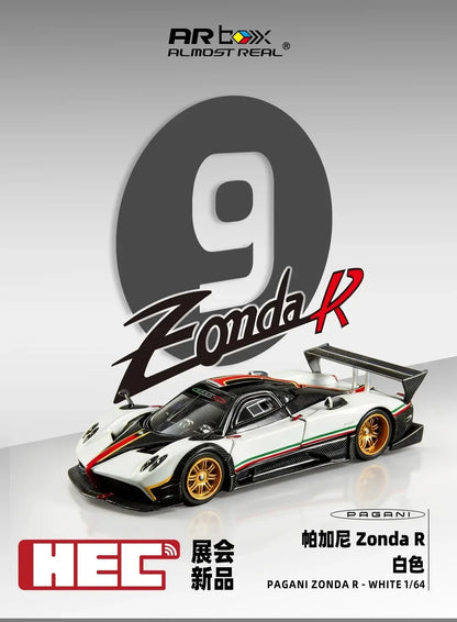 New Almost Real AR Box 1:64 Scale Pagani Zonda R Matte Carbon Fiber White HEC Alloy Car Collection Diecast Model Toys Gift