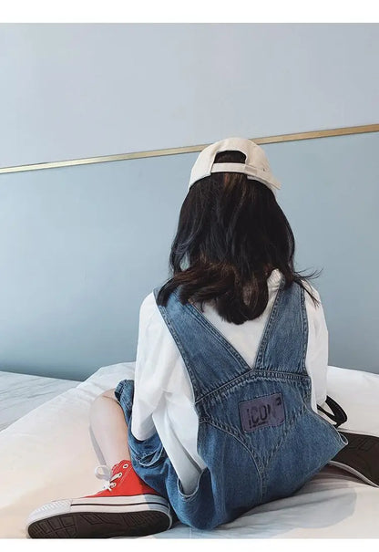 Girls' Fashionable Denim Overalls Medium Big Children's Casual Loose Denim Shorts Korean Style Baby Girl's Denim Overalls Shorts