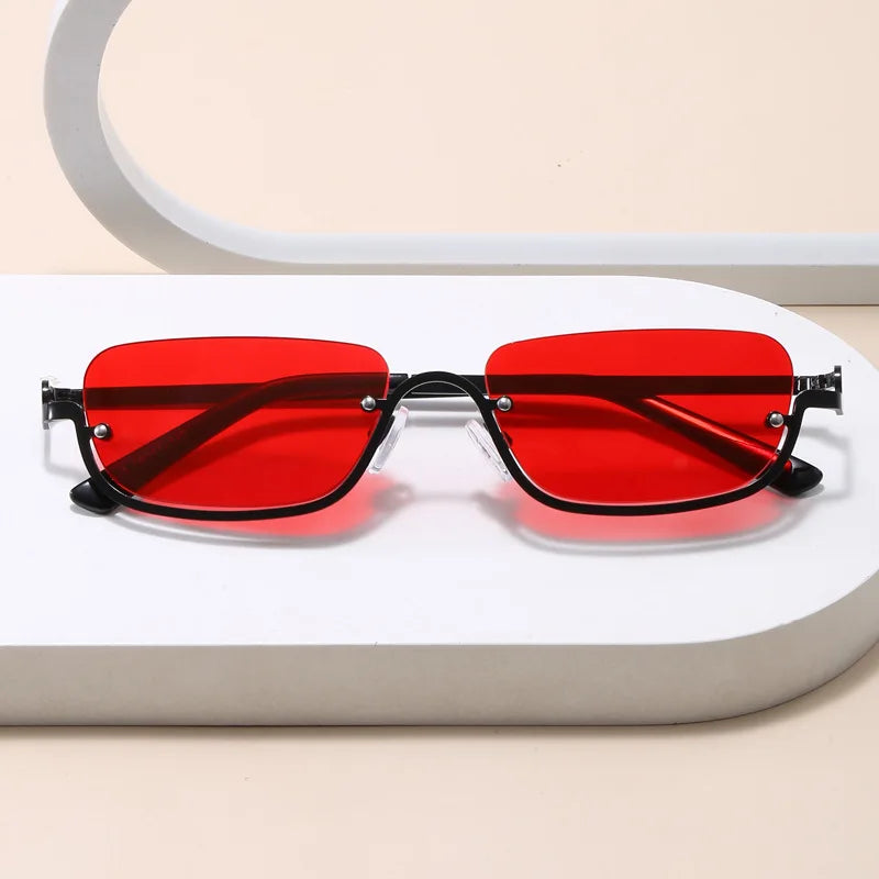 Luxury Brand Designer Half-Rim Rectangular Sunglasses Women Vintage Small Frame Sun Glasses Ladies Geometric Square Eyewear