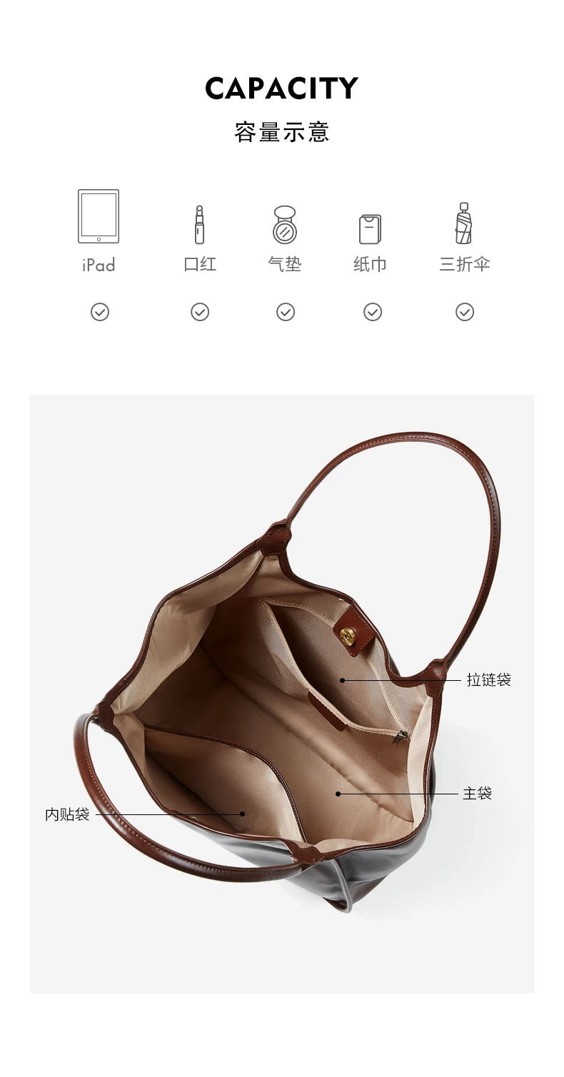 Hifashion Cowhide Genuine Leather Large Tote Shoulder Bags For Women 2026 Luxury Designer Bucket Shopper Office Ladies Handbags